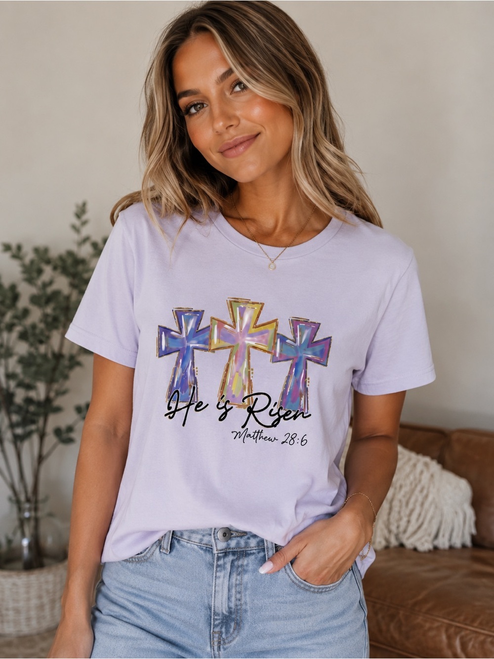 Bella Canvas Light Purple Tee with Colorful Triple Cross Graphic